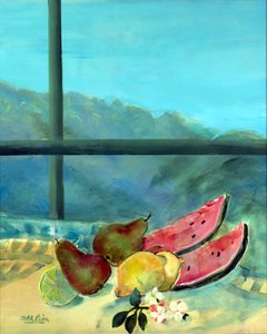 Stilleben med vattenmelon (olja & akryl på duk)